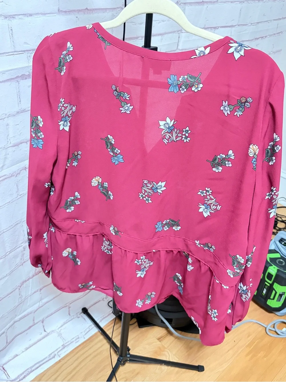 LOFT Raspberry Pink Floral Peplum Blouse